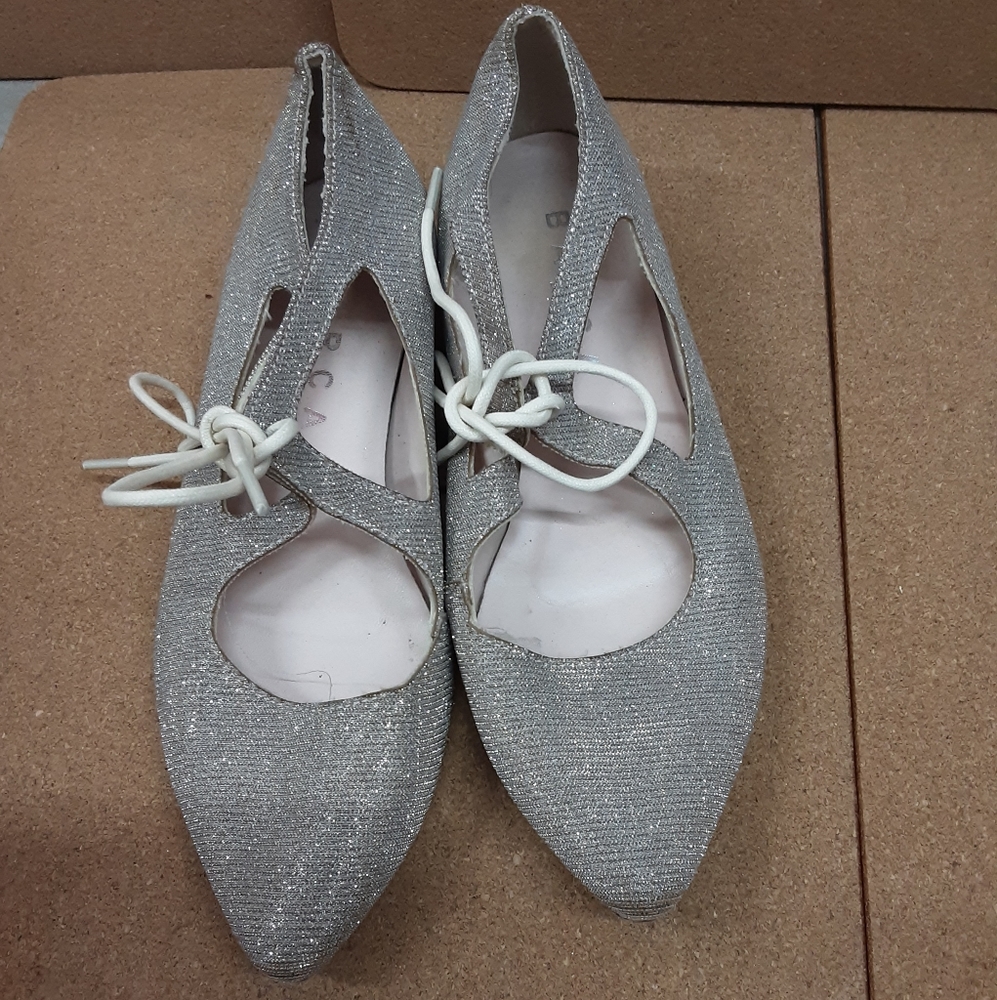 Barca Silver Metallic Mary Jane Ballet Flats Size 7